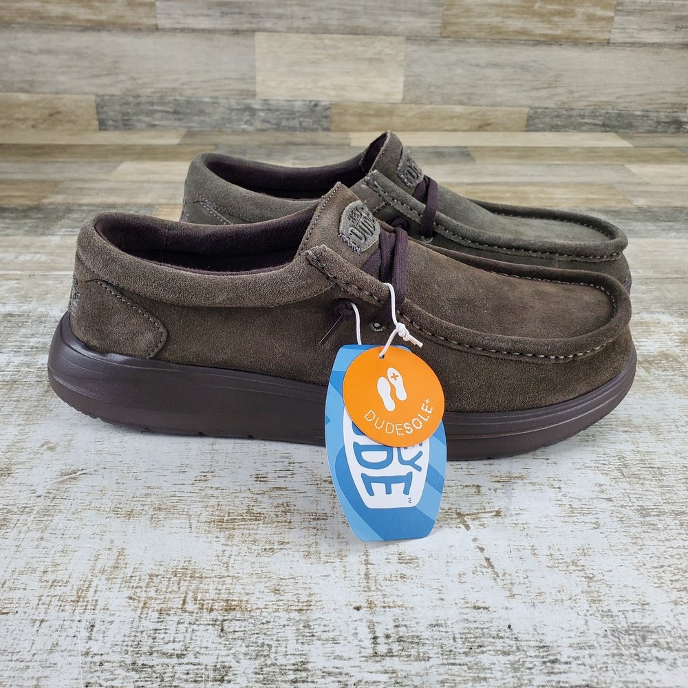 Hey Dude Comf Suede Mens Loafers Shoe Sz 12 M Mole Major Brown Slip-On Round Toe